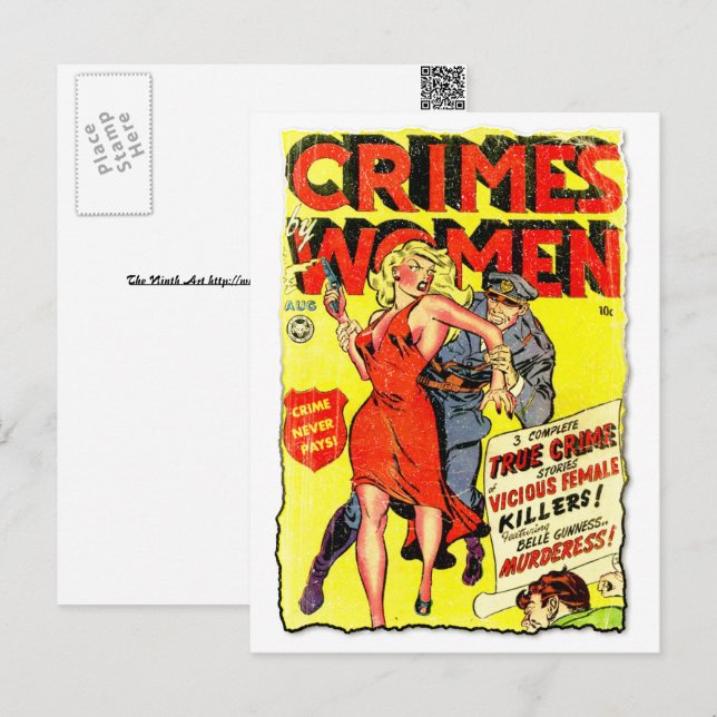 Crimes by Women #2 Golden Age Comic Book Cover Postcard (Front/Back)