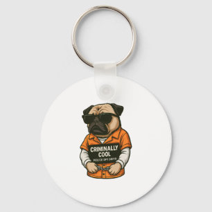 Criminally Cool Pug � Funny Mugshot Dog Design Keychain