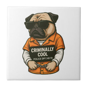 Criminally Cool Pug � Funny Mugshot Dog Design Tile