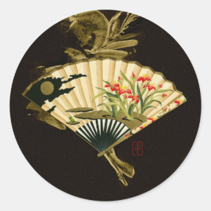 Crimped Oriental Fan with Floral Design Classic Round Sticker