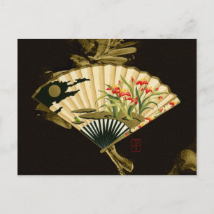 Crimped Oriental Fan with Floral Design Postcard