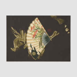 Crimped Oriental Fan with Floral Design Tissue Paper