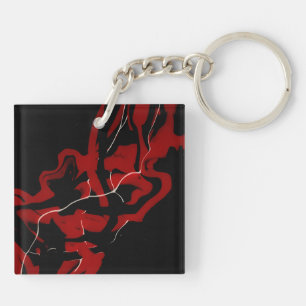 Crimson Abstract Red Black White Fluid Art Keychain