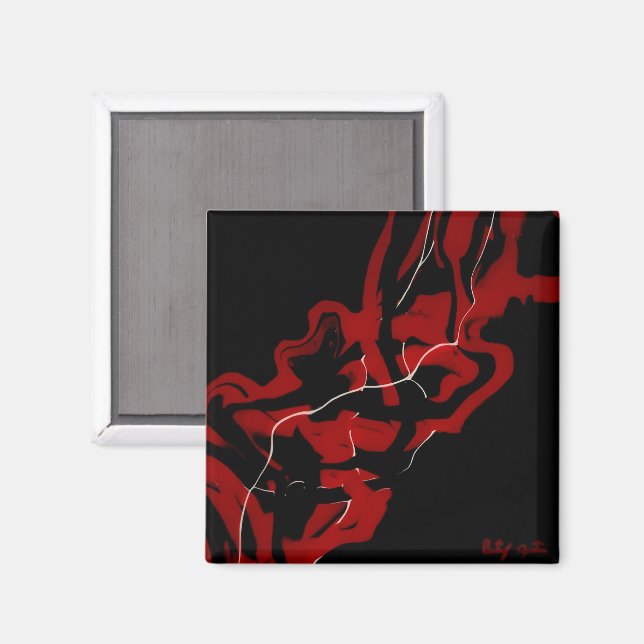 Crimson Abstract Red Black White Fluid Art Magnet (Front/Back)