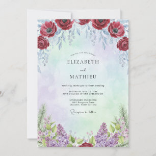 Crimson Amethyst Poppy Wedding Invitation
