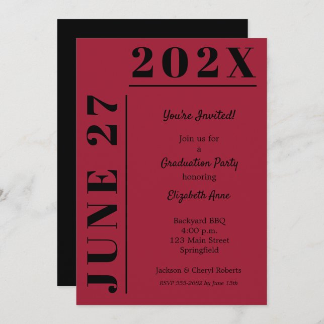 Crimson and Black Graduation Party Invitation (Front/Back)