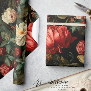 Crimson and Cream Vintage Floral Wrapping Paper