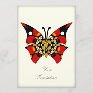Crimson and Gold Butterflies Invitation