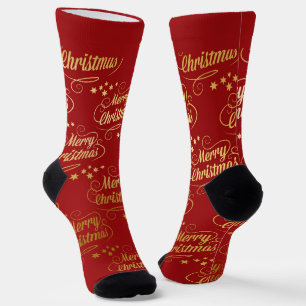 Crimson and Gold Christmas Socks with Name