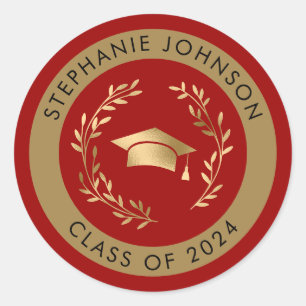 Crimson and Gold Class of 2024 Graduation Classic Round Sticker