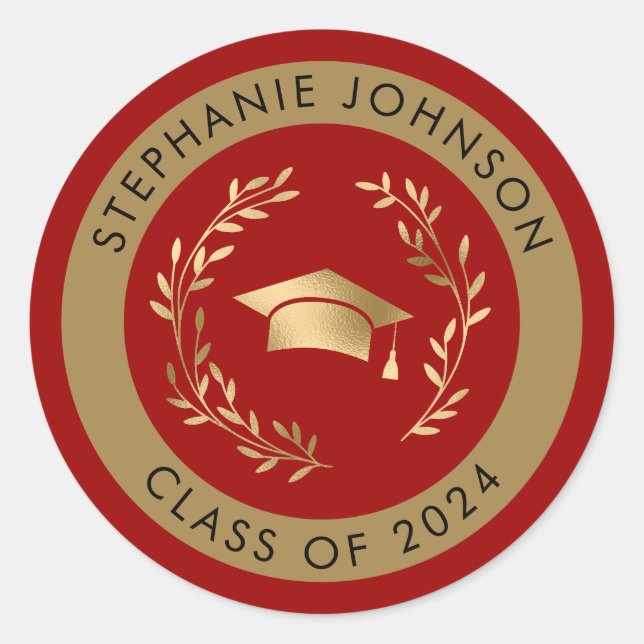 Crimson and Gold Class of 2024 Graduation Classic Round Sticker (Front)