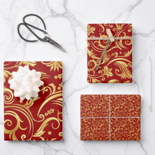 Crimson and Gold Wrapping Paper Sheet