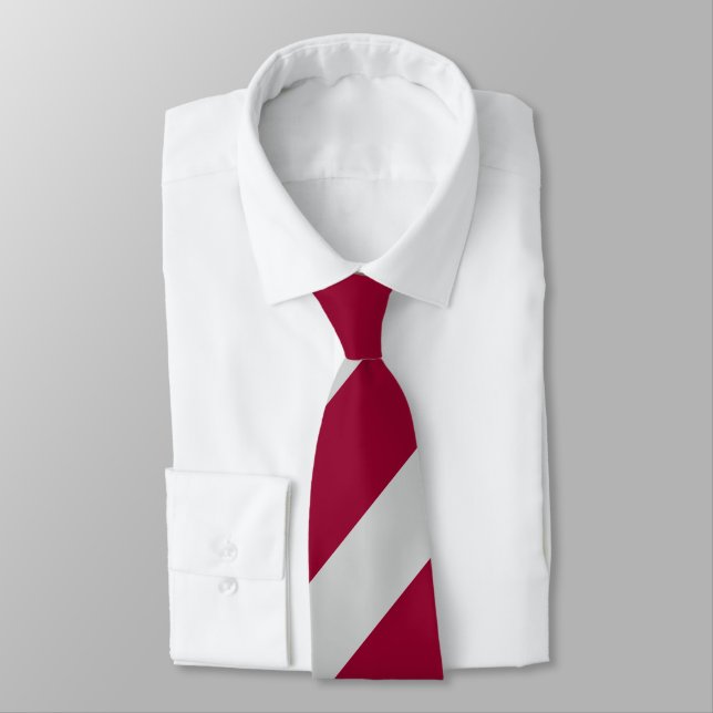 Crimson and Grey Diagonally-Striped Tie (Tied)
