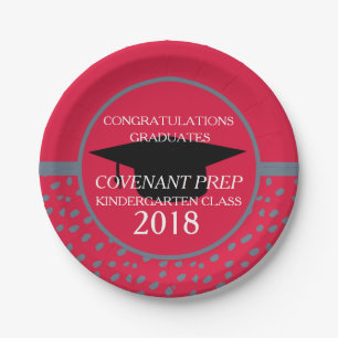 Crimson and Grey Kindergarten Graduation Party Paper Plate
