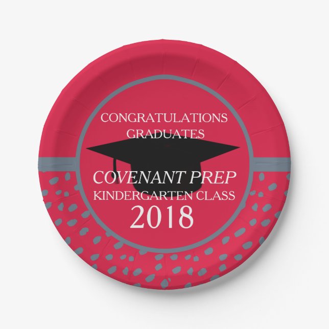 Crimson and Grey Kindergarten Graduation Party Paper Plate (Front)