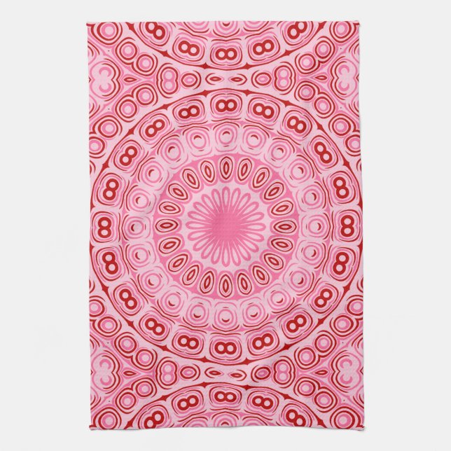 Crimson and Pink Mandala Pattern Kitchen Towel (Vertical)