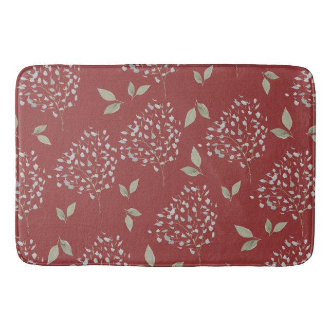 Crimson and Sage Floral Bath Mat (Front)