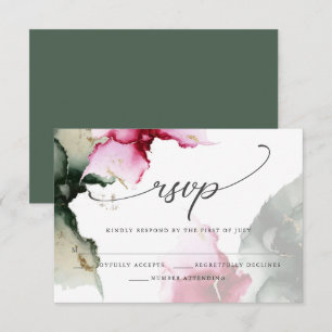 Crimson and Sage Green Watercolor RSVP Card