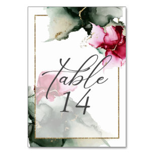 Crimson and Sage Green Watercolor Table Number