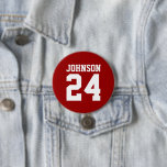 Crimson and White Athlete Name Jersey Number 3 Inch Round Button<br><div class="desc">Cheer on your favourite sports team, football player or just show off your school pride with a custom personalized spirit button! Add your school name or personalize with a player's name and jersey number. Perfect for football, basketball, baseball and soccer games! Create custom pins for the whole team, cheerleaders, parents...</div>