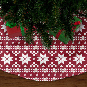 Crimson and White Fair Isle Pattern Brushed Polyester Tree Skirt