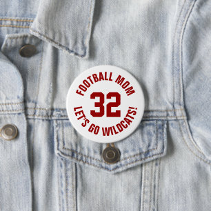 Crimson and White Football Mom Jersey Number 3 Inch Round Button