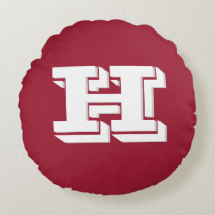 Crimson and White Varsity Letter Monogram Round Pillow