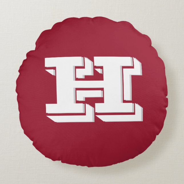 Crimson and White Varsity Letter  Monogram  Round Pillow (Front)