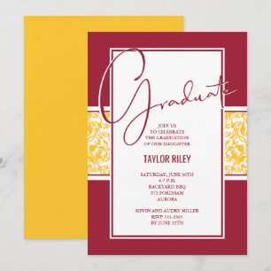 Crimson and Yellow Damask Graduation Invitation