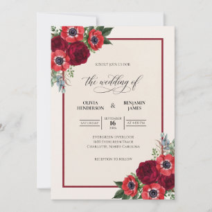 Crimson Anemone Classic Wedding Invitation