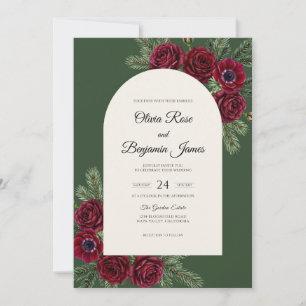 Crimson Anemone Foliage Wedding Invitation