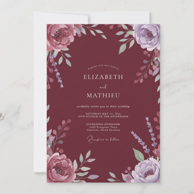 Crimson Artistic Bloom Wedding Invitation (Front)