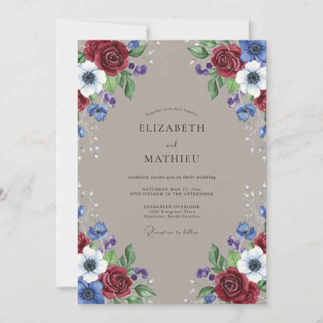 Crimson Azure Anemone Wedding Invitation (Front)