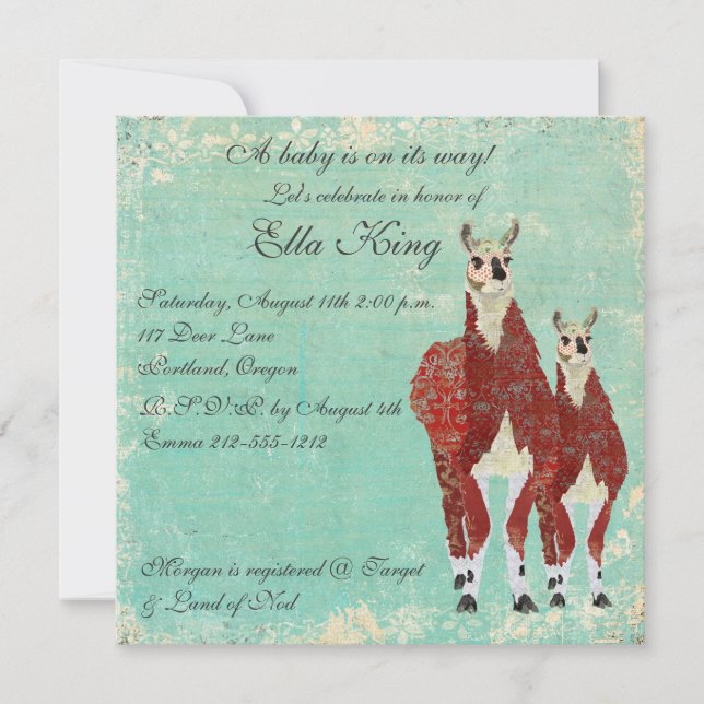 Crimson & Azure Llamas Baby Invitation (Devant)