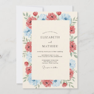 Crimson Azure Peony Wedding Invitation