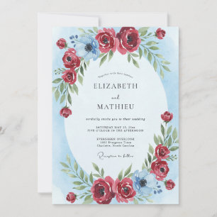Crimson Azure Ranunculus Eucalyptus Wedding Invitation