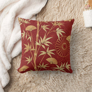Crimson Bamboo East Asian (2) Throw Pillow