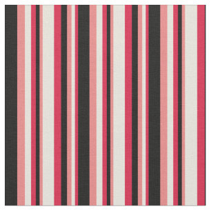 Crimson, Beige, Light Coral & Black Coloured Lines Fabric