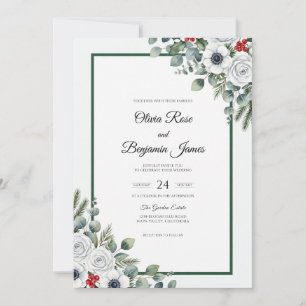 Crimson Berry Anemone Wedding Invitation