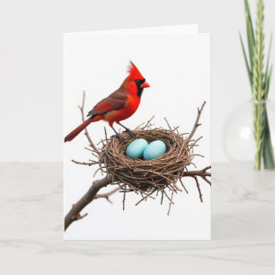 Crimson Bird Nesting Scene Card