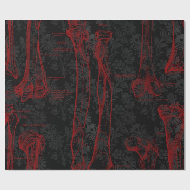 Crimson & Black Skeletons Anatomy  Wrapping Paper (Flat)
