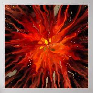 Crimson Bloom – Abstract Ink Flower Art Poster
