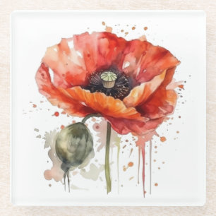 Crimson Bloom Glass Coaster