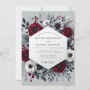 Crimson Bloom Moody Romance Wedding Invitation