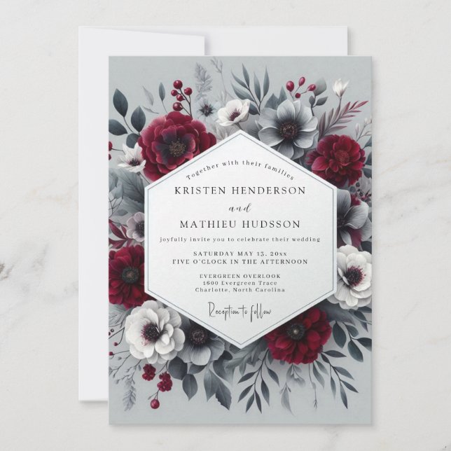 Crimson Bloom Moody Romance Wedding Invitation (Front)