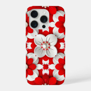 Crimson Bloom Pearl Luxe✨Vibrant Red White Floral iPhone 15 Pro Case