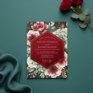Crimson Bloom Romance Wedding Invitation