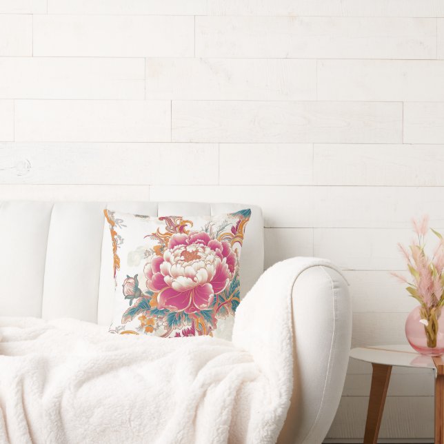 Crimson Bloom Throw Pillow (Couch)