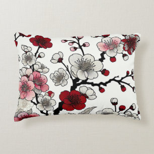 Crimson Blossom Elegance - Japanese-Inspired Flora Accent Pillow