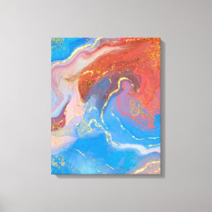 Crimson, Blush, Blue and Gold Marbled Alcohol Ink Canvas Print